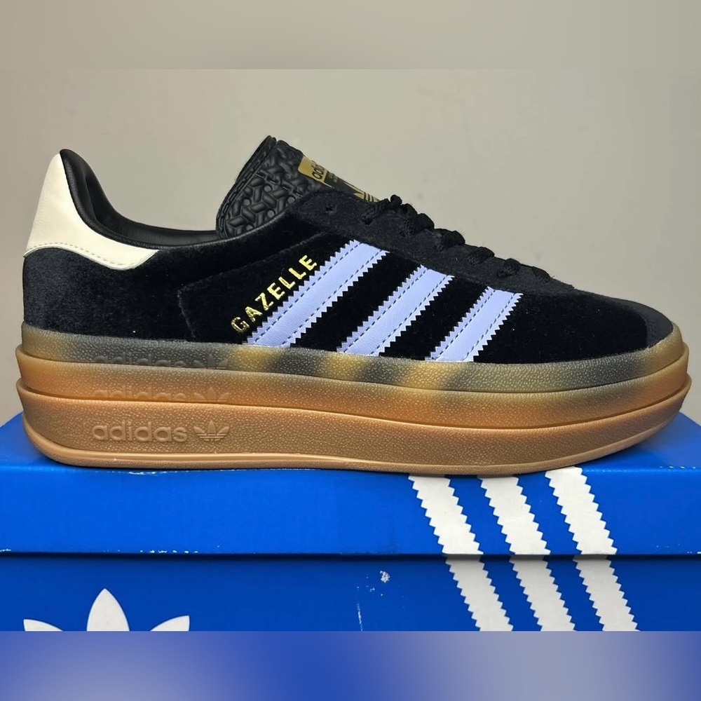 New Womens 6.5 adidas Black Suede Gazelle Triple Platform